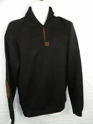 Akademiks Black Collared Sweater 1 Button With Brown Elbow Patches Men's Size XL • $26.99