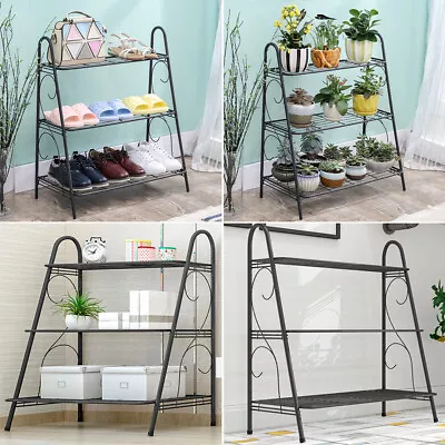 3 Tier Garden Shelving Unit Metal Ladder Plant Pot Stand Flower Display Rack UK • £15.94