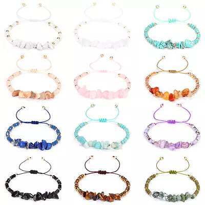 Gemstone Bracelet Natural Anxiety Stone Lucky Crystal Chakra Adjustable Reiki UK • £3.69