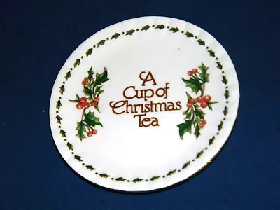 Waldman House A Cup Of Christmas Tea Bone China Coaster Small Plate Holly Berry • $14.99