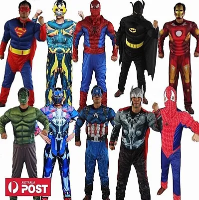 Avengers Adults Deluxe Costume Mask Set Cosplay Muscle Suit Jumpsuit Halloween • £30.22