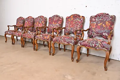 Minton Spidell French Louis XV Style Walnut Dining Arm Chairs Set Of Six • $5095