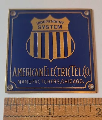 2  Square American Electric Telephone Company Independent System Brass Sign • $45