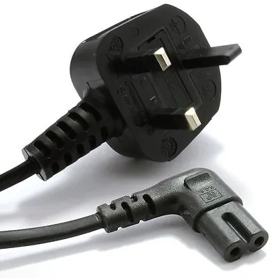 FIGURE 8 MAINS 2 PIN POWER LEAD RIGHT ANGLED CABLE LAPTOP FOR PS 4 TV- 3 Metre • £7.99