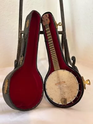 Vintage Miniature 5 String Banjo With Case Handmade Wood Decorative Replica 9.5  • $40.45