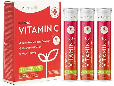 Vitamin C 1000mg Effervescent Tablets - Vegan & Sugar Free - NO Calories/sugar • £12.99