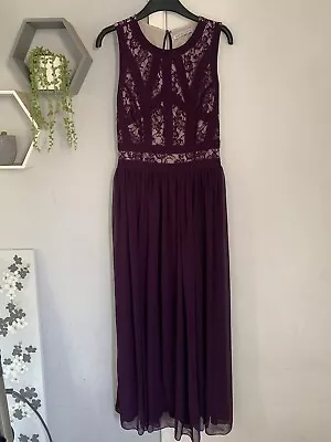 DEFINITIONS Plum Purple Maxi Dress Lace Detail Size 8 Prom Occassion Evening • £9.99