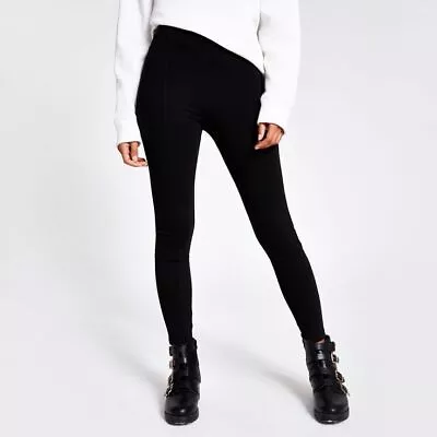 Ladies Black Plain Leggings New Cotton Full Length Womans Leggings Sizes 8 10 12 • £3.99
