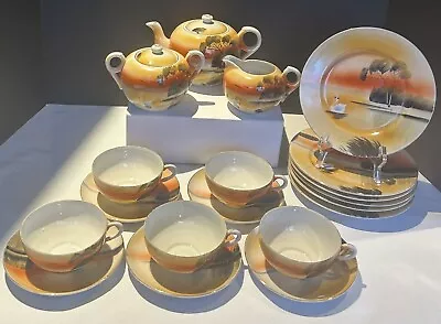 Vintage Orange Takito Japanese Tea Set W/Lunch Plates Hand Painted • $54.19