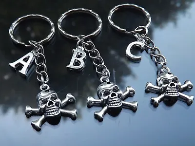 £3.29 • Buy Personalised Initial Keyring With Skull & Crossbones And Silver Plated Letter