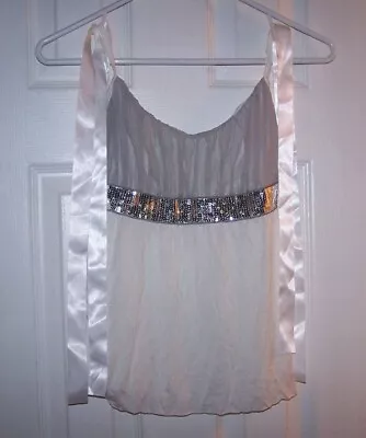 Jlo J Lo Off White Sz S White Grey Silver Sequin Ties At Shoulders Top Nwt • $14.99