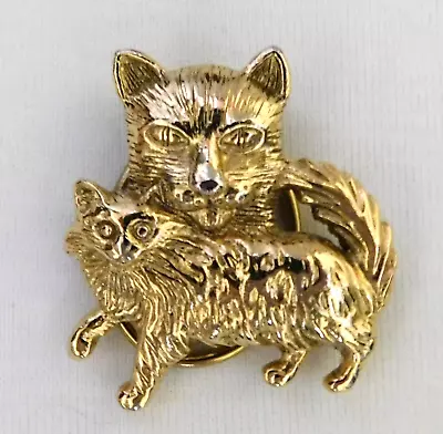 Vintage Gold Tone Cat & Kitten Scarf Clip • $12.99