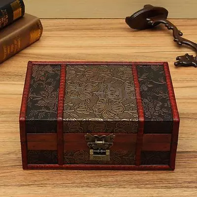 $25.99 • Buy Vintage Wood Treasure Lock Chest Wooden Jewelry Storage Box Case Organizer