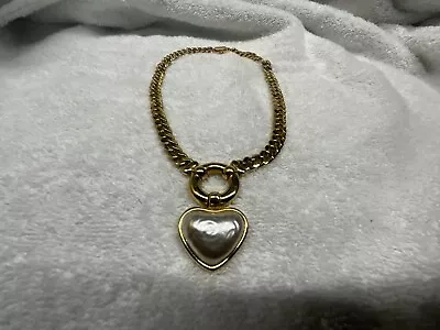 Vintage Vogue Bijoux Gold Tone Chocker Necklace Heart MOP • $55.55