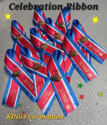 £3.50 • Buy ❤🤍💙KING CHARLES III CORONATION SOUVENIR BADGE, LAPEL RIBBON Ready To Wear