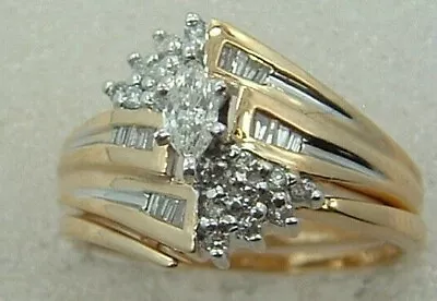 14 Karat Diamond Engagement Ring Set  14K Gold Marquise Diamond Wedding Band Set • $705.60