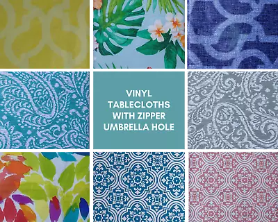 $19 • Buy Summer Fun Flannel Backed Vinyl Tablecloths With Zipper Umbrella Hole. 