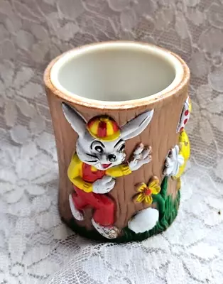 Easter Bunny Egg Cup Rabbit Cartoon - Collectable Easter 1960s Kitchen • £6