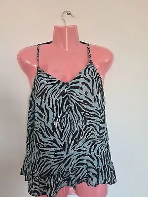 Papaya Top Vest 10 Blouse Floaty Summer Viscose Zebra Striped Animal Print Beach • £6.99