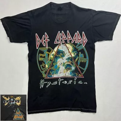 Vintage 80s Def Leppard Hysteria And Tesla Faded Black Single Stitched T Shirt • $75