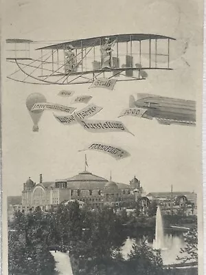 Postcard Air Shipping Exhibition 1909 Frankfurt Rare Zeppelin Stamp • £1.29