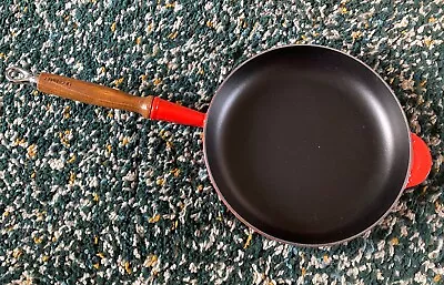 Le Creuset Signature Frying Pan Wooden Handle 26cm Cerise Red Hardly Used • £105