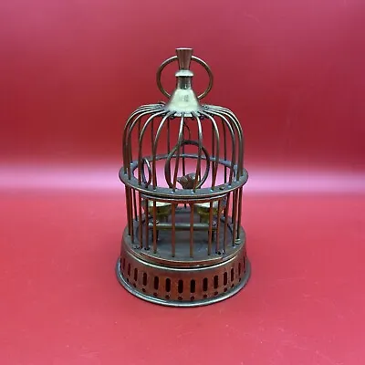 Vintage Brass Small Hanging Bird Cage W/ Bird On Swing 7” • $43