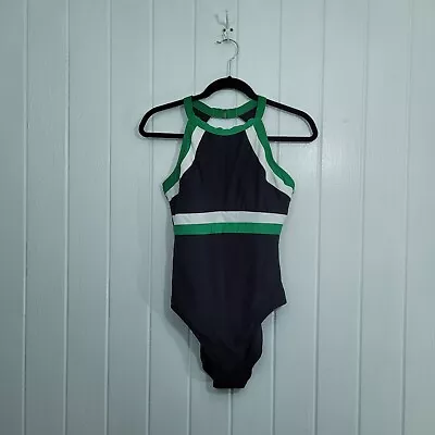 Vintage Jag Womens Sz 12 Colorblock One Piece Swimsuit Black Green Bathing Suit • $17.99