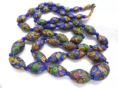 Vintage Art Deco Matt Matte Millefiori Venetian Glass Beads Necklace Long • £7.50