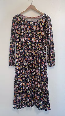 BODEN Sz 8 Petite Evelyn Jersey Midi Dress French Floral Print Navy Multi NWOT • $26