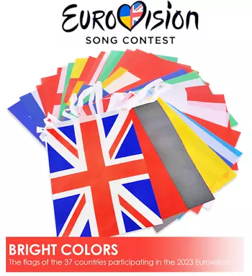 1 To 10 Packs 15 Metre All 37 Nations Eurovision 2024 Fabric Flags Party Bunting • £9.95