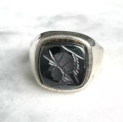 Men's 925 Sterling Silver Anciet Warrior Onyx Intaglio Ring Size 9.75 • $40