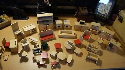 HUGE Lot Of Over 40 Assorted Vintage Wooden Dollhouse Furniture Items NICE! • $64.95