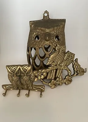 Lot Of 3! Vintage BRASS Owl Tea Light/Votive Candle/ Lantern 2 Owl Hooks Hanger • $29.99