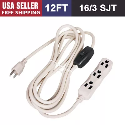 12ft SPT-3 16/3 Indoor/Outdoor Extension Cord 3 Prong Grounded 3 OutletsBeige • $10.31
