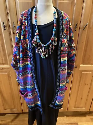 Amazing Art To Wear Vintage Veranda Wear  Guatemala Cardigan Rainbow Colors M/L • $129