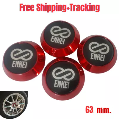 Wheel Center Caps Cover Hub Black Red For Enkei Racing Car 63 Mm. X 4 Pcs. • $66.92