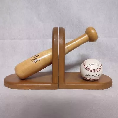 Baseball Bookends Bat Ball Vintage Inmon Ent Wooden Champro Sports Decor • $34.95