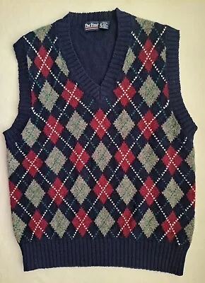 Vintage Par Four Sportswear Mens Sz L V-neck Argyle Wool Blend Vest Navy Blue • $15