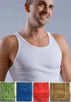 RIBBED Fitted Slim Fit Athletic Muscle Gym Rib Tank Mens Vest 100% Cotton Lot • £24.99