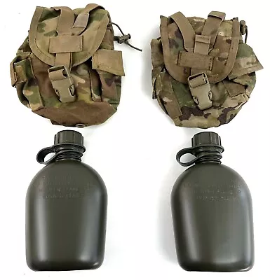 Lot Of 2 Ea. USGI New 1QT Canteen & General Purpose Pouch Woodland Multicam OCP • $38.24