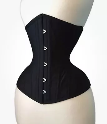 Women's Waist Trainer Steel Boned Heavy Duty Underbust Black Cotton Corset • £18