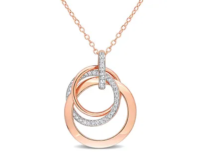 1/5 Carat (ctw) Diamond Triple Circle Necklace Pink Plated Silver • $140.06