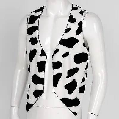 Men Cow Print Vest Sleeveless Cardigan Waistcoat Cowboy Halloween Cosplay Tops • $17.62