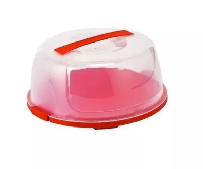 Red & Clear Colour Large Round Cake Storage Carrier Box Container Lockable Cover • £8.95