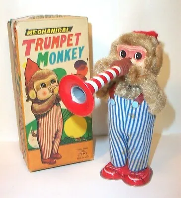 £147.56 • Buy VINTAGE 1960s MUSICAL TRUMPET MONKEY TIN LITHO MECHANICAL WIND-UP TOY JAPAN ALPS