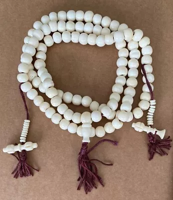 Tibetan Buddhist Prayer Bead Mala 108 Bead White Bone W/ Guru Bead & Counters • $12.99