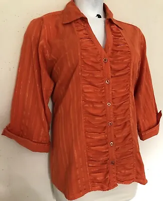 Gathered Front 3/4 Sleeve Blouse Plus Size 18 (18W) Orange W/ Metallic Stripe • £5.17