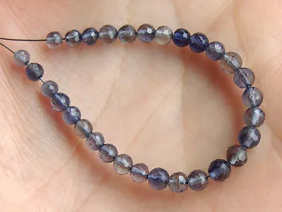 Natural Blue Water Sapphire Iolite Faceted Round Gemstone Beads (30PCS) • $10.39