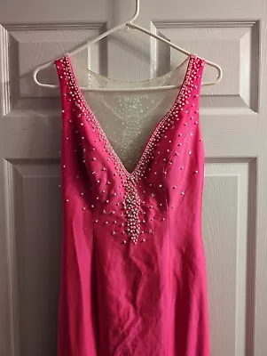 Hot Pink And Pearl Accented Full Length Prom Dress Women's Size 6 • $250
